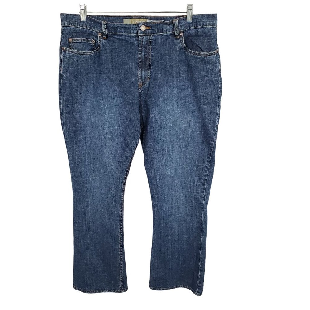 Old Navy Size 18 Short Jeans At Waist Bootcut Stretch Crosshatch Blue Denim